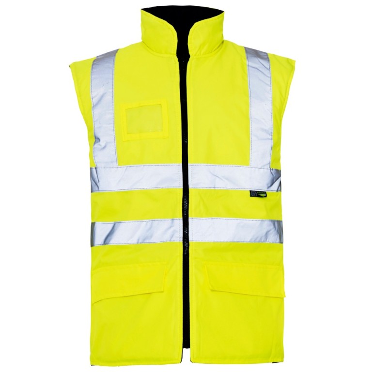 Hi-Vis Reversible Body Warmer Waistcoat - Waterproof Fleece Lined, Safety Class 3, With Phone Pocket